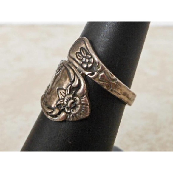 Sterling Silver Spoon Ring Size 6 Adjustable Floral Wrap Vintage Style - Picture 2 of 10